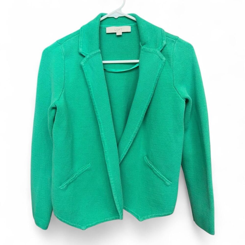 LOFT Kelly Green Knit Open Front Sweater Blazer Jacket Size S